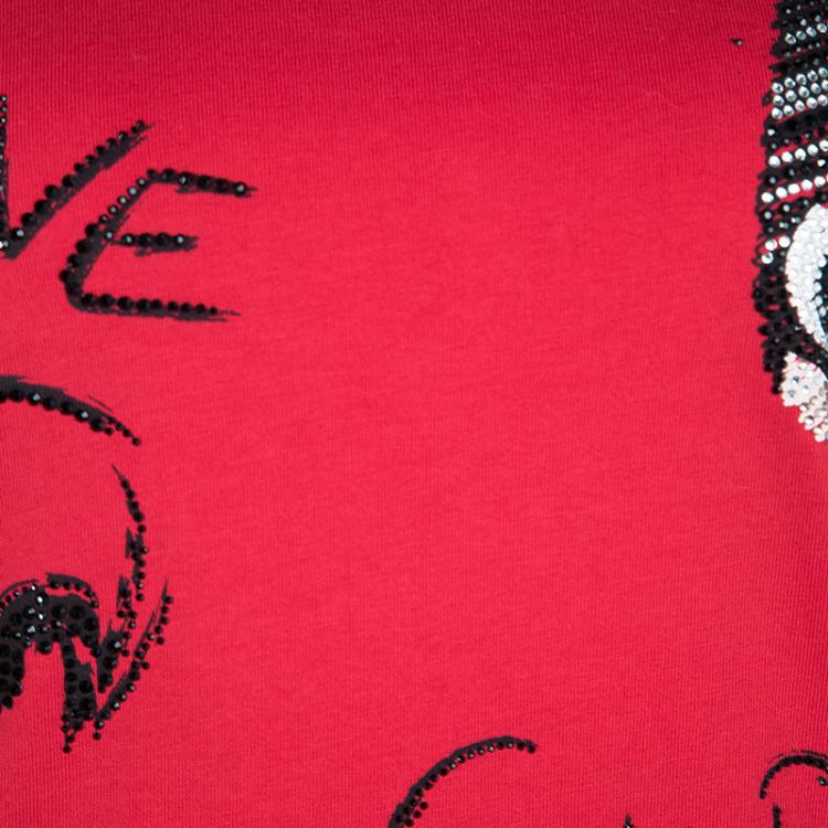 Pre Owned  Philipp Plein Couture DC Comics Red Batman Embellished T-Shirt XS