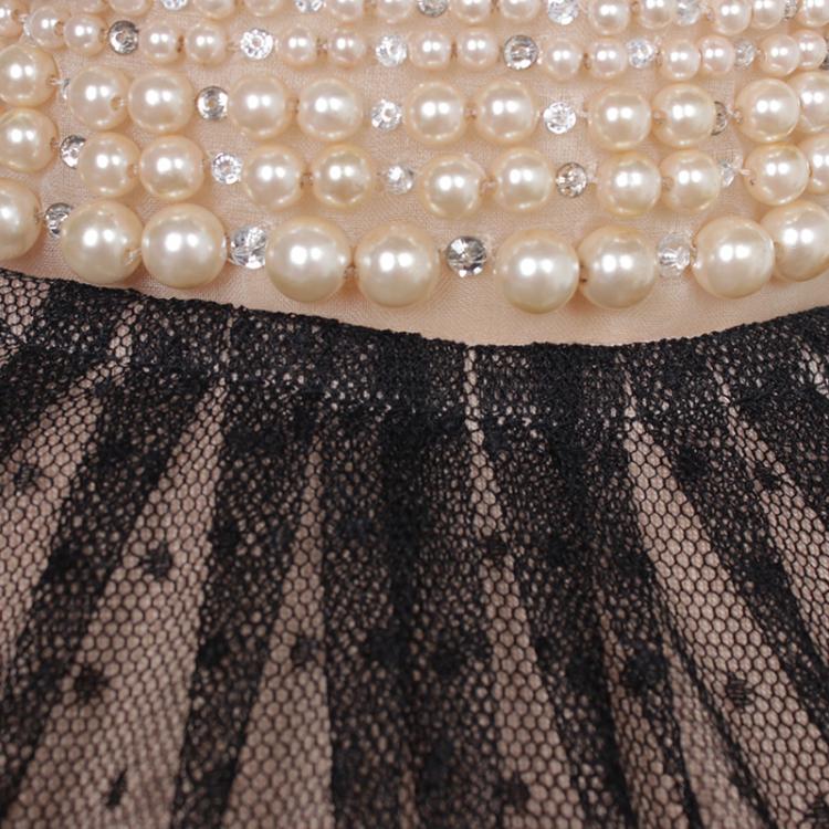 Pre Owned Valentino Black & Beige Embellished Lace Top M