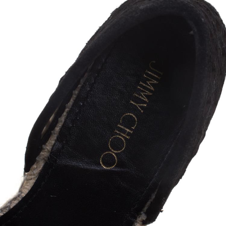 Pre Owned Jimmy Choo Black Perforated Suede Dreya  Star Espadrilles Size 39