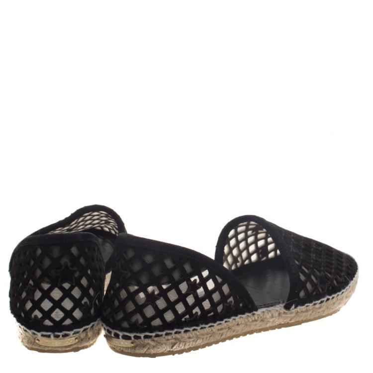 Pre Owned Jimmy Choo Black Perforated Suede Dreya  Star Espadrilles Size 39