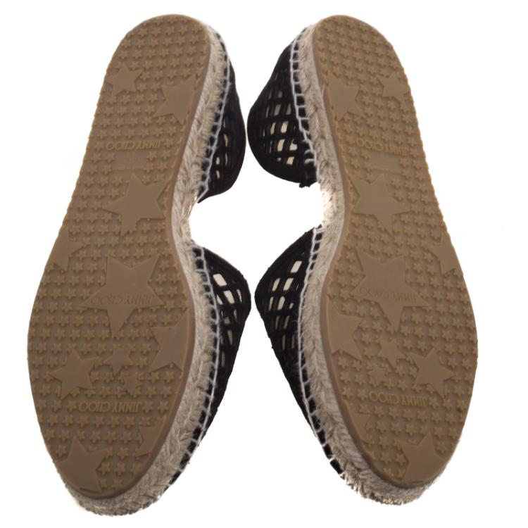 Pre Owned Jimmy Choo Black Perforated Suede Dreya  Star Espadrilles Size 39