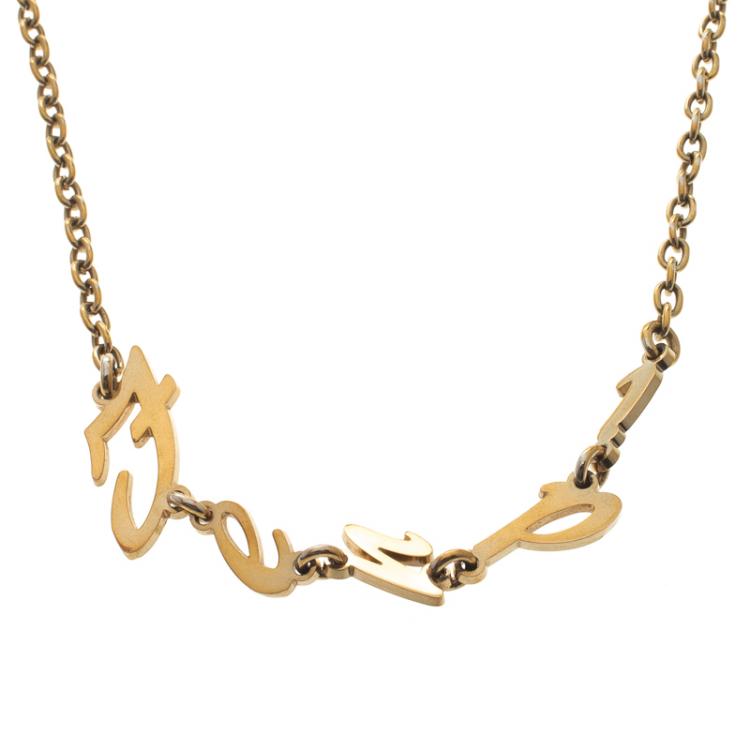 Fendi Cursive Letter Gold Tone Long 