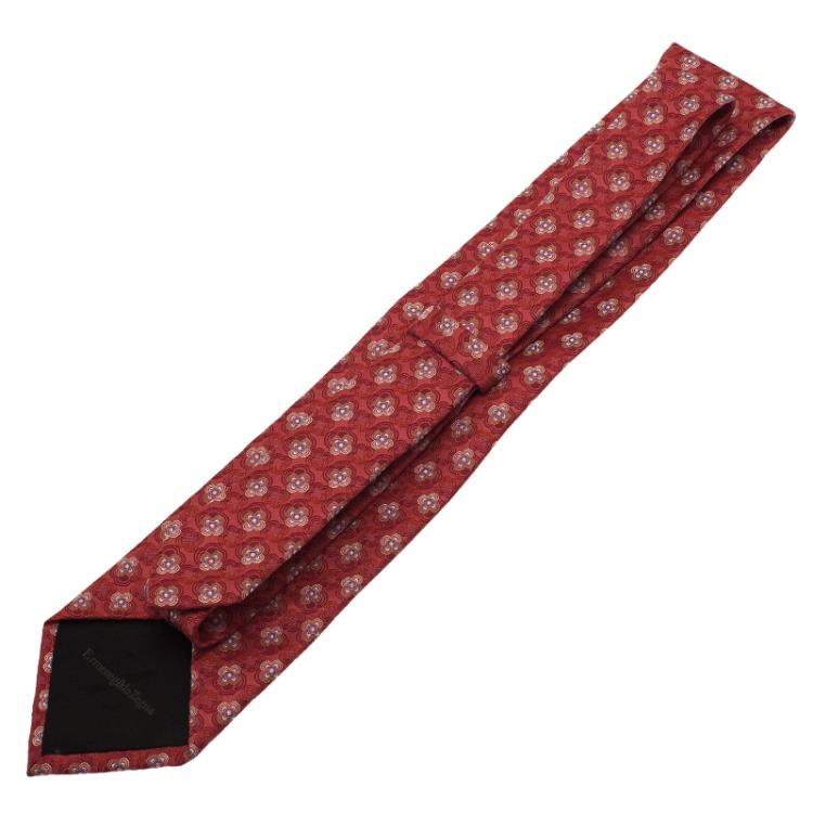 Pre Owned Ermenegildo Zegna Red Floral Print Tie