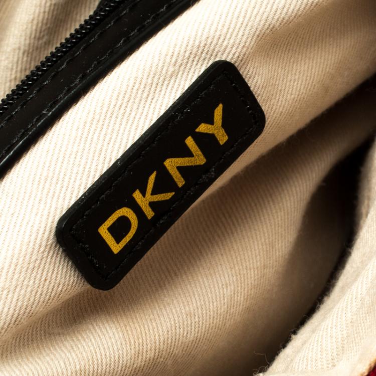 Pre Owned DKNY Beige/Burgundy Canvas and Leather Town and Country Hobo