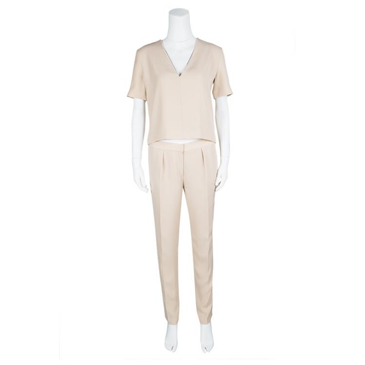 Pre Owned T By Alexander Wang Beige Crop Top and Trousers Set S