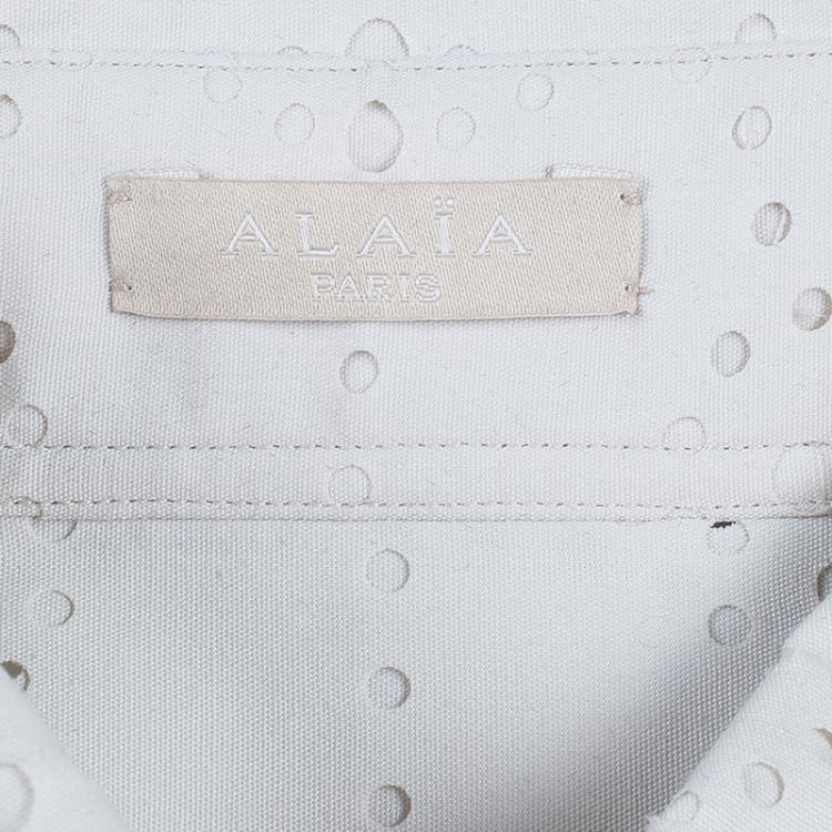 Pre Owned Azzedine Alaia Eyelet Cream Button Down Shirt M