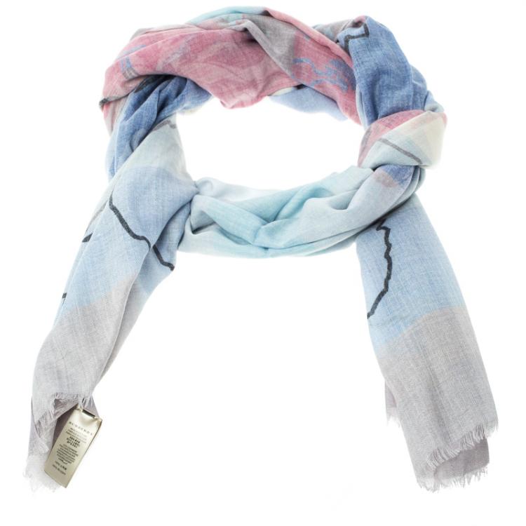 Pre Owned Burberry Multicolor Floral Printed Cashmere Shawl 