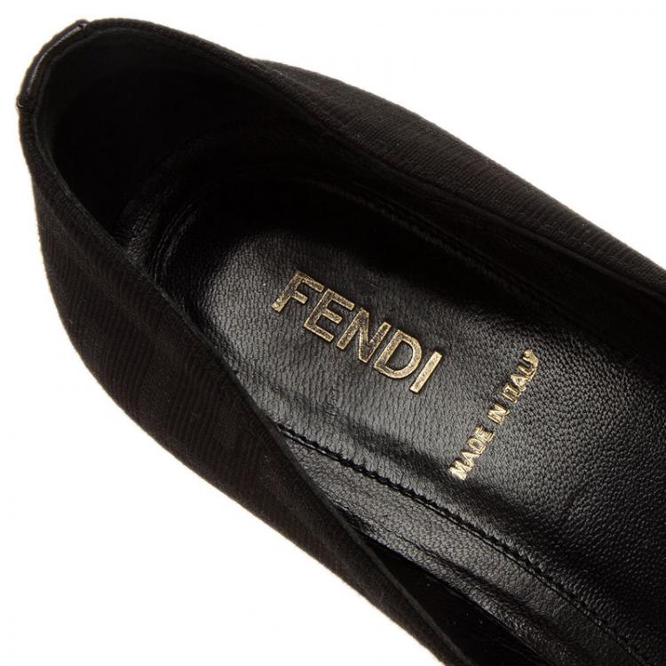 Pre Owned Fendi Black Canvas Logo Plate Wedges Size 36.5