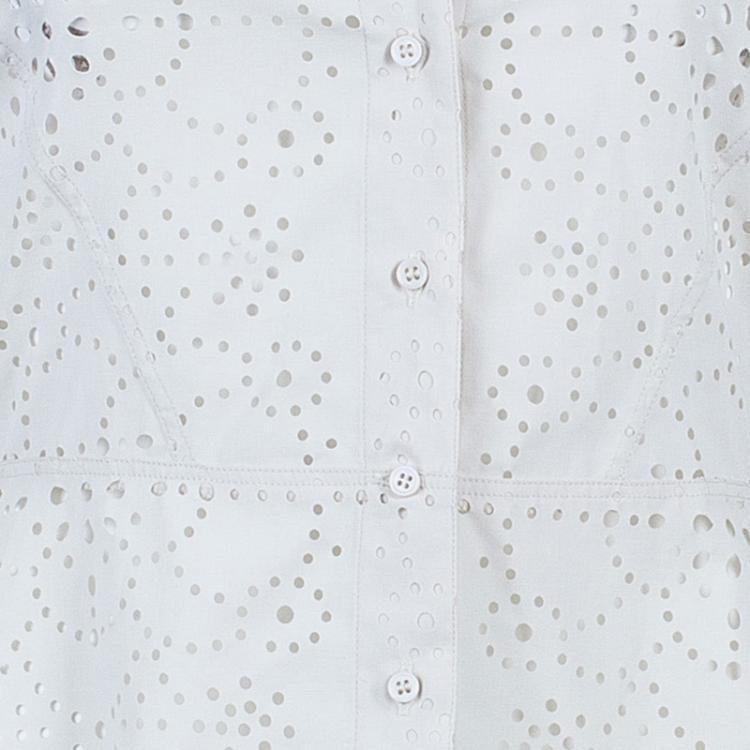 Pre Owned Azzedine Alaia Eyelet Cream Button Down Shirt M