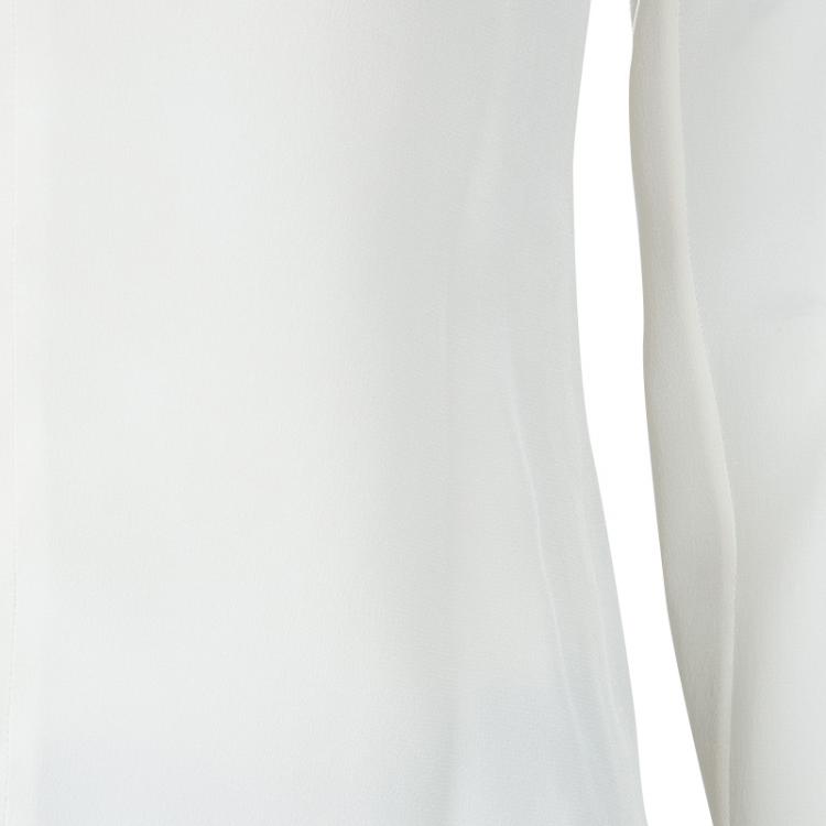 Pre Owned Roland Mouret Monochrome Power Shoulder Long Sleeve Silk Blouse S