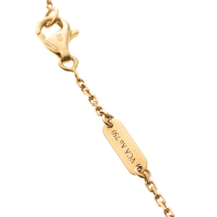 Pre Owned Van Cleef & Arpels Vintage Alhambra Carnelian & 18k Yellow Gold Pendant Necklace