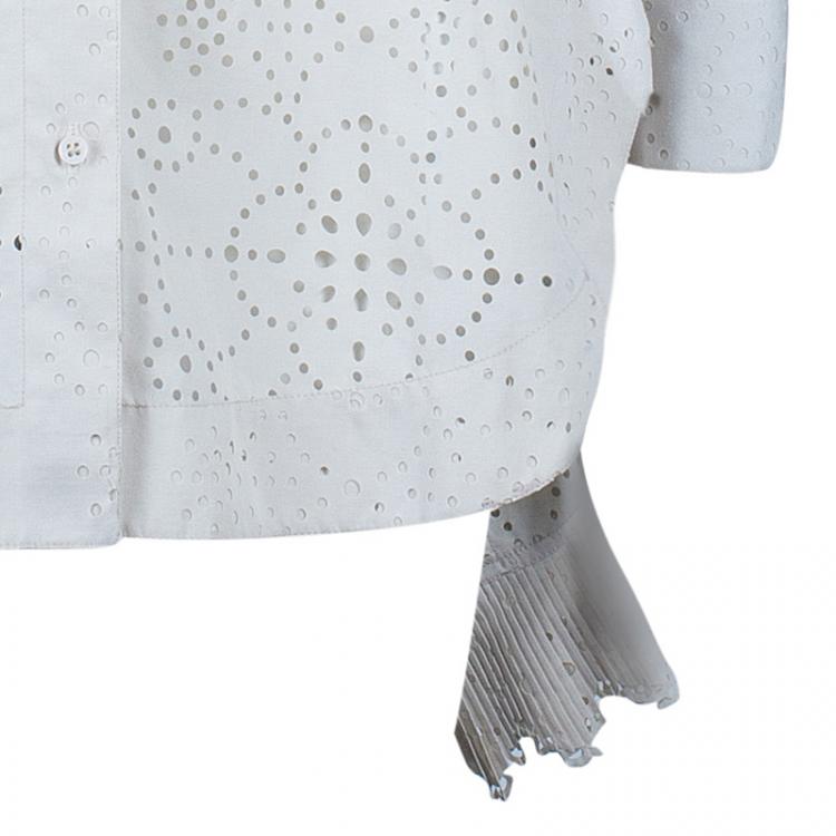 Pre Owned Azzedine Alaia Eyelet Cream Button Down Shirt M