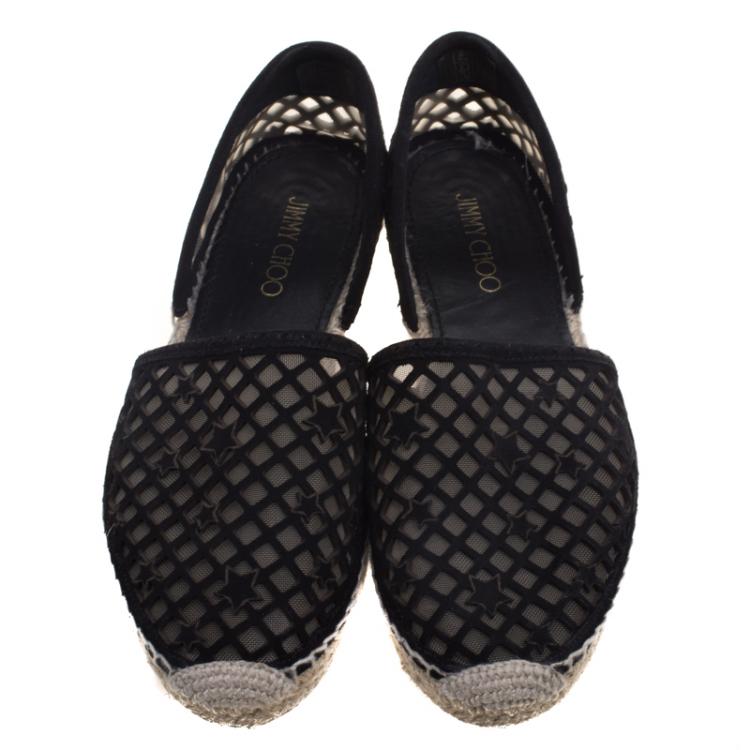 Pre Owned Jimmy Choo Black Perforated Suede Dreya  Star Espadrilles Size 39