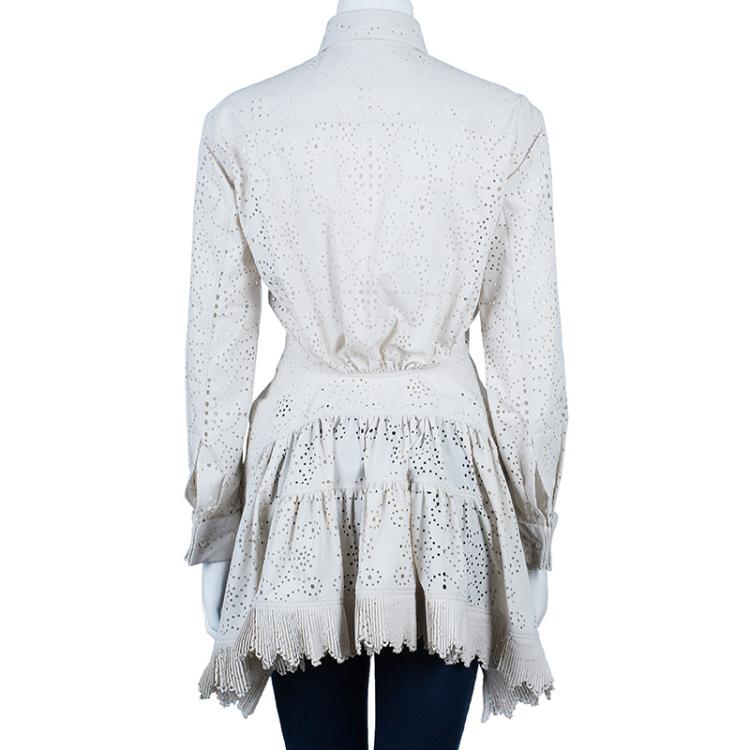 Pre Owned Azzedine Alaia Eyelet Cream Button Down Shirt M