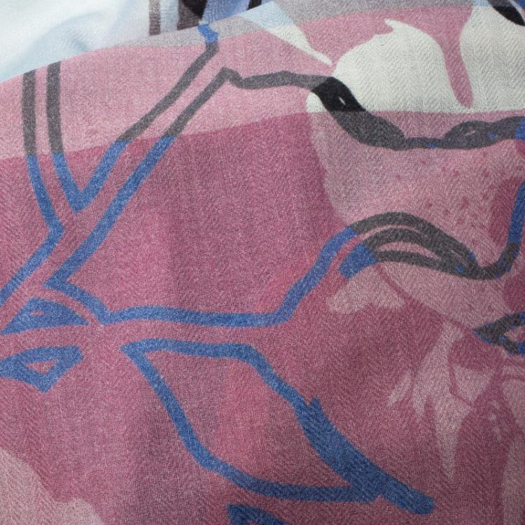 Pre Owned Burberry Multicolor Floral Printed Cashmere Shawl 