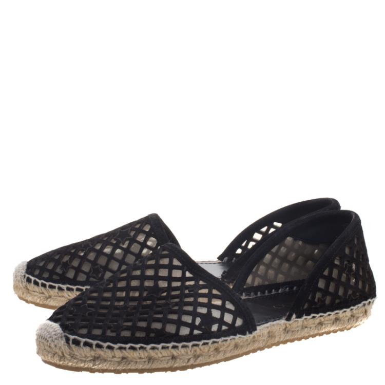 Pre Owned Jimmy Choo Black Perforated Suede Dreya  Star Espadrilles Size 39