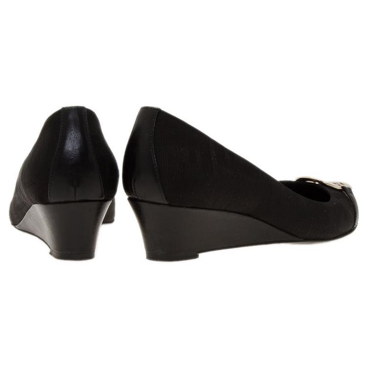 Pre Owned Fendi Black Canvas Logo Plate Wedges Size 36.5