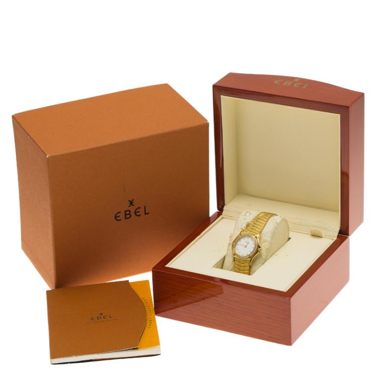 Pre Owned Ebel Mother of Pearl 18K Yellow Gold Diamond Sportwave Women's Wristwatch 24MM