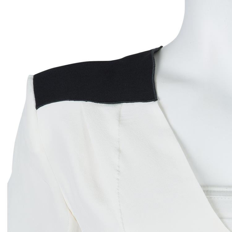 Pre Owned Roland Mouret Monochrome Power Shoulder Long Sleeve Silk Blouse S