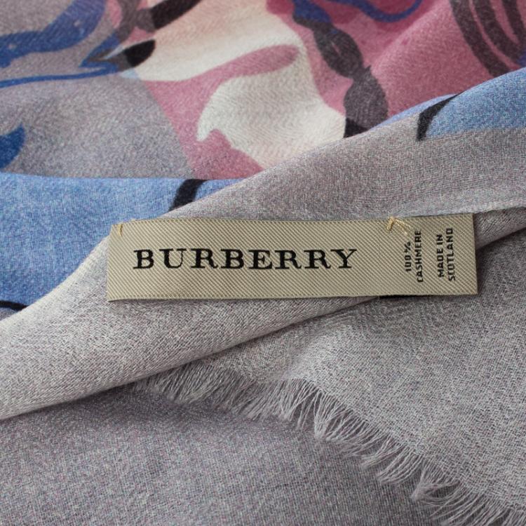 Pre Owned Burberry Multicolor Floral Printed Cashmere Shawl 