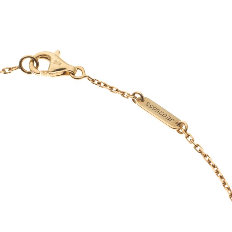 Pre Owned Van Cleef & Arpels Vintage Alhambra Carnelian & 18k Yellow Gold Pendant Necklace