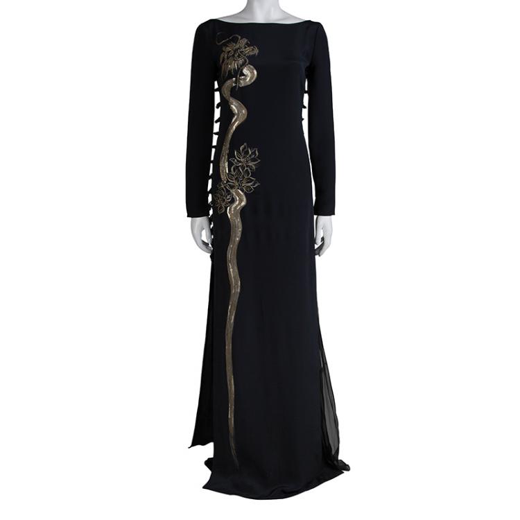 مملوكة مسبقًا Emilio Pucci Black Silk Beaded Long Sleeve Maxi Dress S