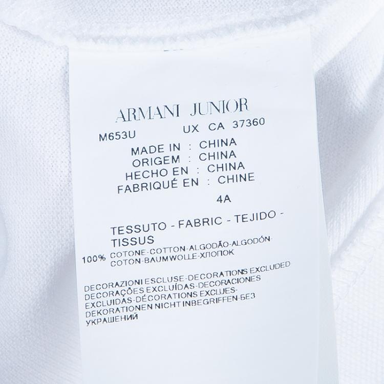 Pre Owned Armani Junior White Logo Embroidered Polo Shirt 4 Yrs