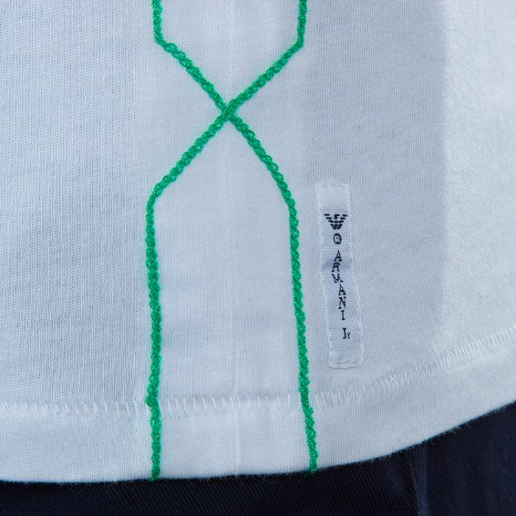 Pre Owned Armani Junior White Logo Embroidered Crew Neck T Shirt 10 Yrs