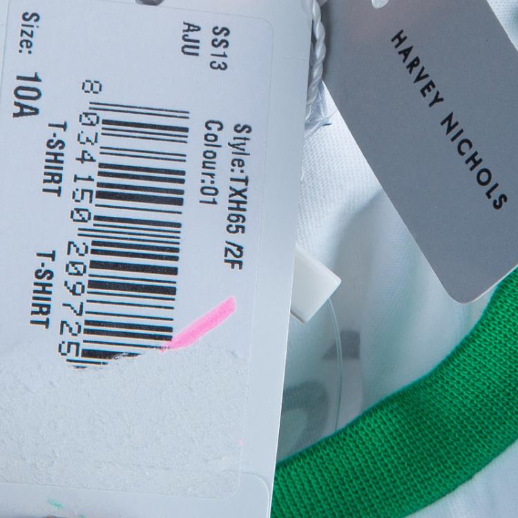 Pre Owned Armani Junior White Logo Embroidered Crew Neck T Shirt 10 Yrs