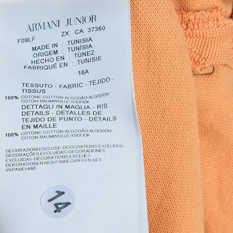 Pre Owned Armani Junior Orange Logo Embroidered Polo Shirt 16 Yrs