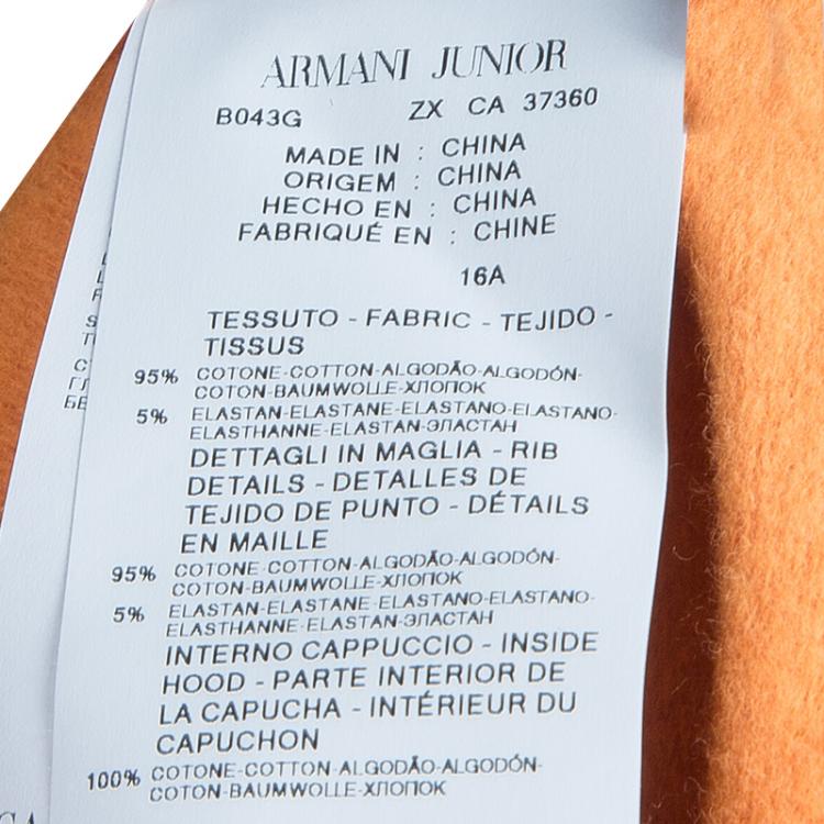 Pre Owned Armani Junior Orange Logo Print Hoodie 16 Yrs