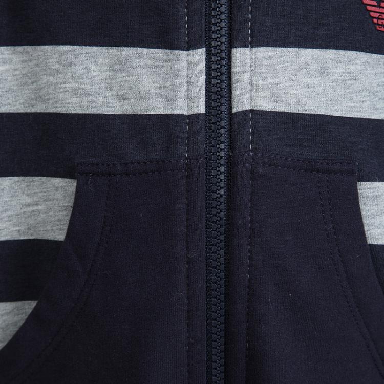 Pre Owned Armani Baby Grey Cotton Striped Hooded Zip Front Onesie 6 Months