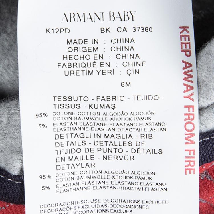 Pre Owned Armani Baby Grey Cotton Striped Hooded Zip Front Onesie 6 Months