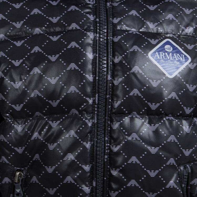 Pre Owned Armani Baby Navy Blue Logo Printed Puffer Jacket 6 Months