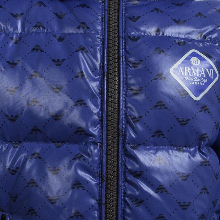 Pre Owned Armani Baby Blue Logo Printed Puffer Jacket 6 Months