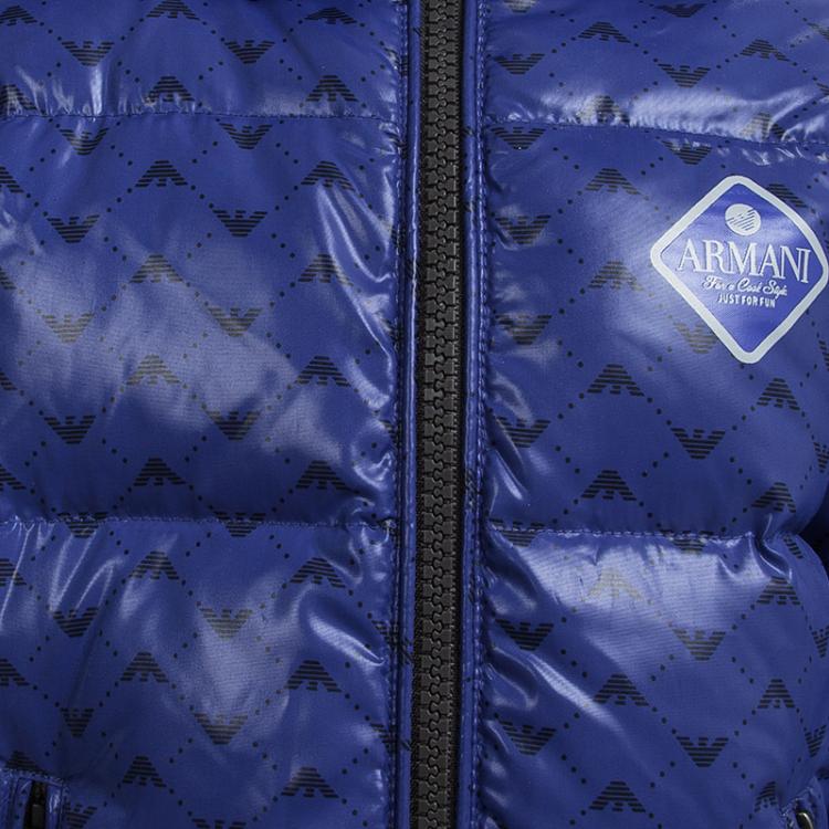 Pre Owned Armani Baby Blue Logo Printed Puffer Jacket 9 Months