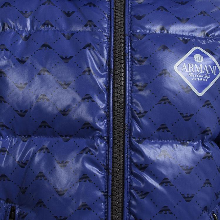 Pre Owned Armani Baby Blue Logo Printed Puffer Jacket 9 Months