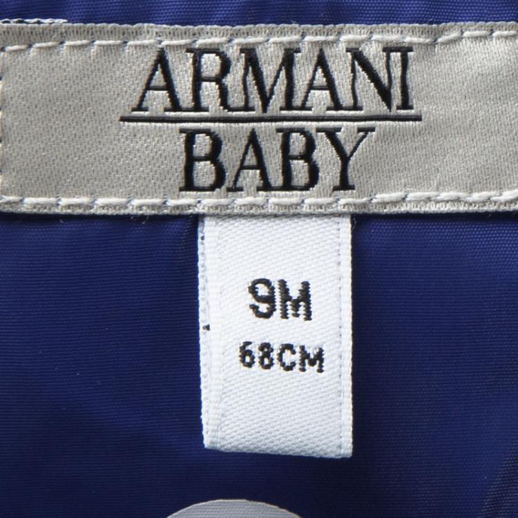 Pre Owned Armani Baby Blue Logo Printed Puffer Jacket 9 Months