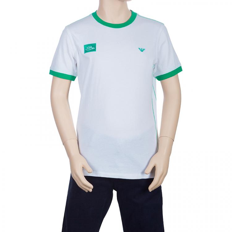 Pre Owned Armani Junior White Logo Embroidered Crew Neck T Shirt 14 Yrs