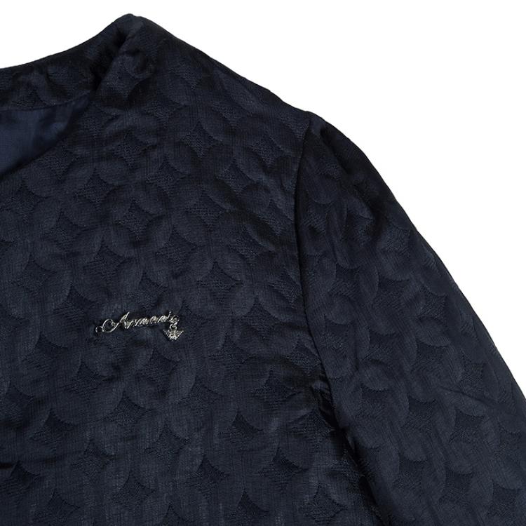 Pre Owned Armani Junior Navy Blue Diamond Jacquard Long Sleeve Bolero Jacket 15 Yrs