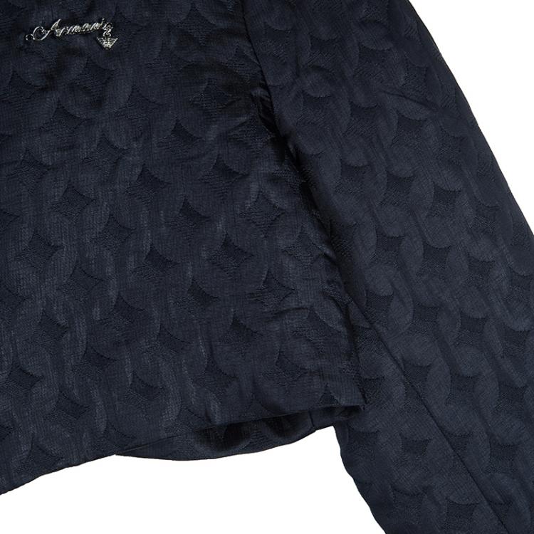 Pre Owned Armani Junior Navy Blue Diamond Jacquard Long Sleeve Bolero Jacket 15 Yrs