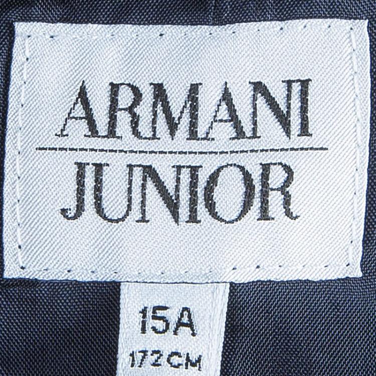 Pre Owned Armani Junior Navy Blue Diamond Jacquard Long Sleeve Bolero Jacket 15 Yrs