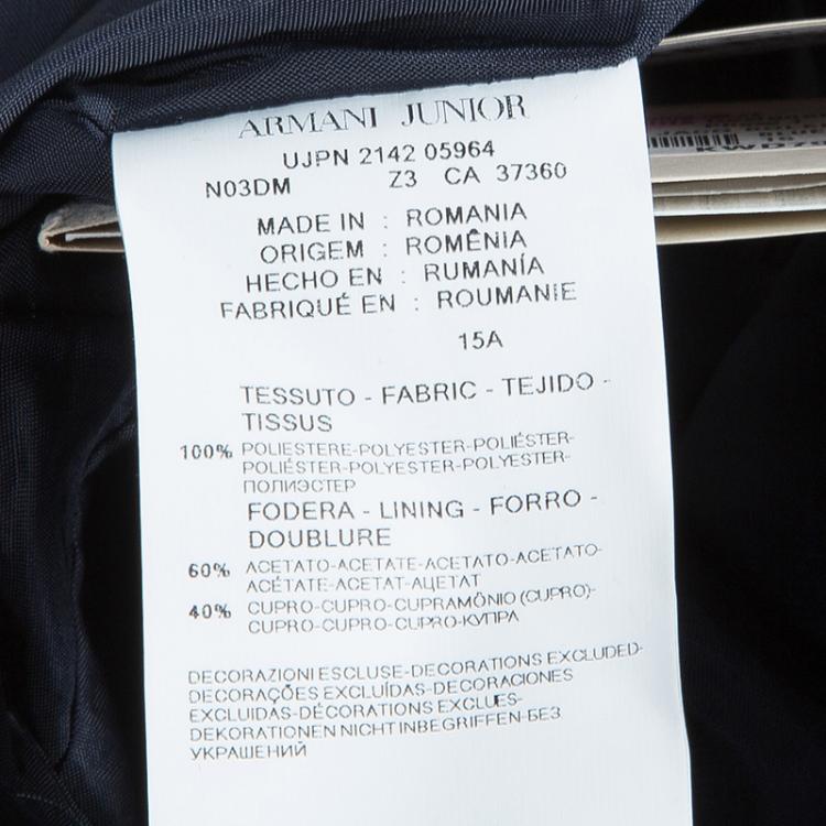 Pre Owned Armani Junior Navy Blue Diamond Jacquard Long Sleeve Bolero Jacket 15 Yrs