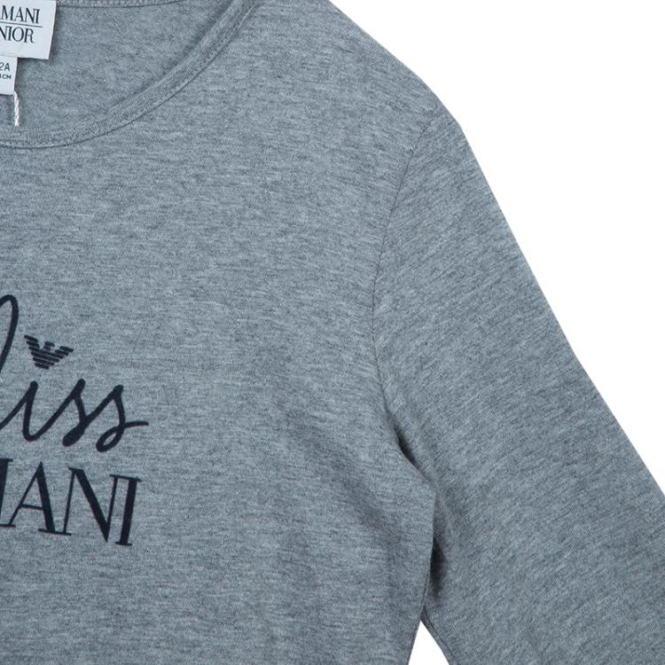 Pre Owned Armani Junior Grey Long Sleeve Flock Print T Shirt 12 Yrs