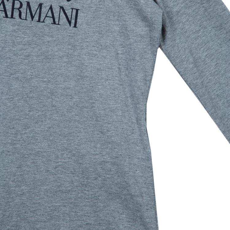 Pre Owned Armani Junior Grey Long Sleeve Flock Print T Shirt 12 Yrs