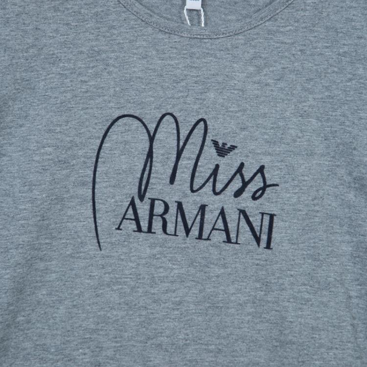 Pre Owned Armani Junior Grey Long Sleeve Flock Print T Shirt 12 Yrs