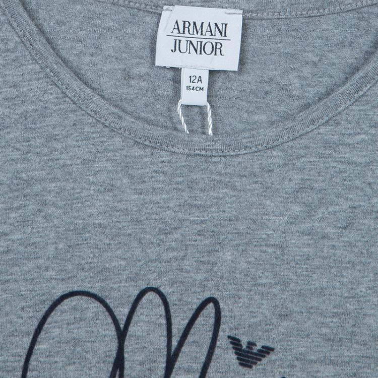 Pre Owned Armani Junior Grey Long Sleeve Flock Print T Shirt 12 Yrs