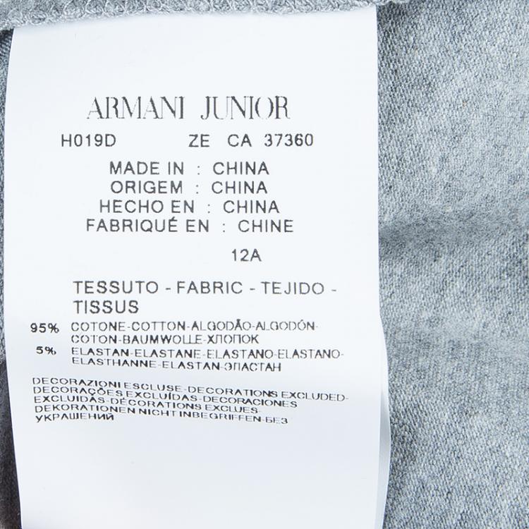 Pre Owned Armani Junior Grey Long Sleeve Flock Print T Shirt 12 Yrs