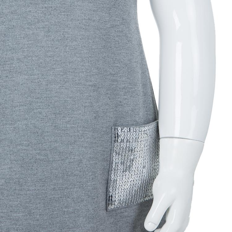 Pre Owned Armani Junior Grey Sequin Pocket Detail Sleeveless Jersey Dress 2 Yrs 