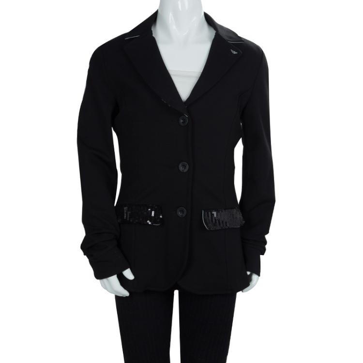 Pre Owned Armani Junior Black Sequinned Faux Pocket Detail Blazer 12 Yrs